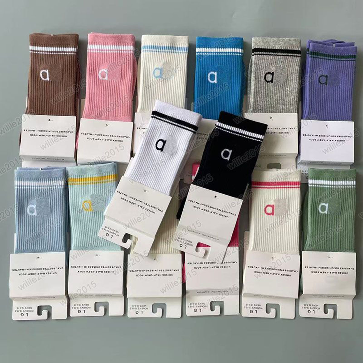Wholesale of new yoga towel soles, mid-calf men's and women's socks, sports socks, lettered trendy socks, Aluo running cotton socks