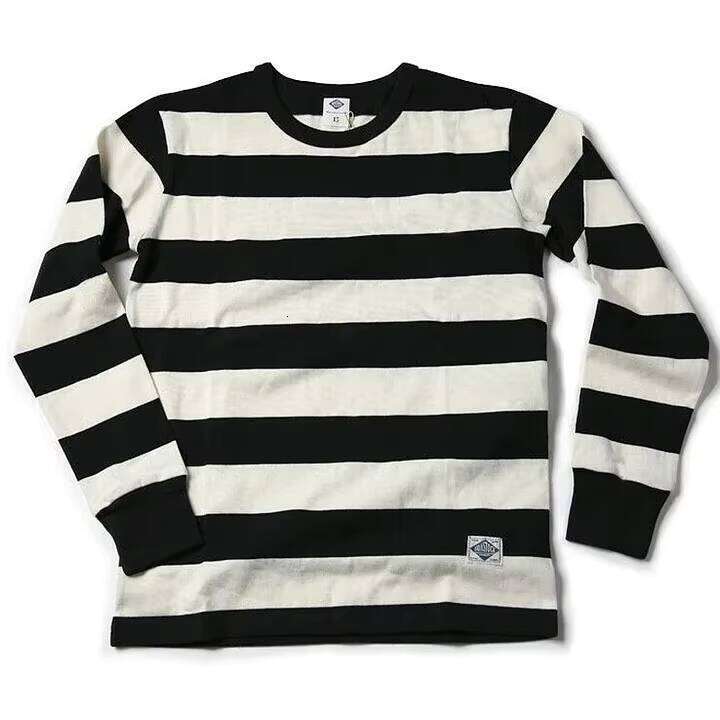 Custom Design Men's Long Sleeve O-Neck 100% Cotton Knitted Stripe Printed Oversized T-Shirt