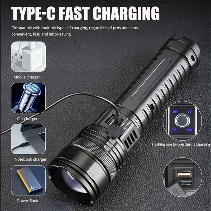 1500W LED Flashlight USB Rechargeable Flash Light 15000MAH High Power Flashlights Zoom Tactical Lantern Long Range 6km COB Torch Y250826