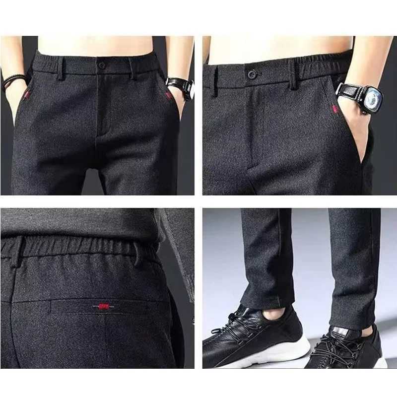 Mens Straight Leg Long Daily Pants Casual Straight Slim Fit Narrow Leg Trousers Stylish Male Suit Work Fashion Blue Gray Pants W250826