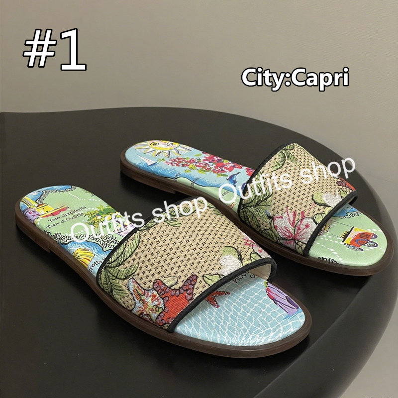 2025 Beach Slipper Staw Wave Sandal Woman Sandal Beach Sandals Rubber Designer Shoes Size 35-43