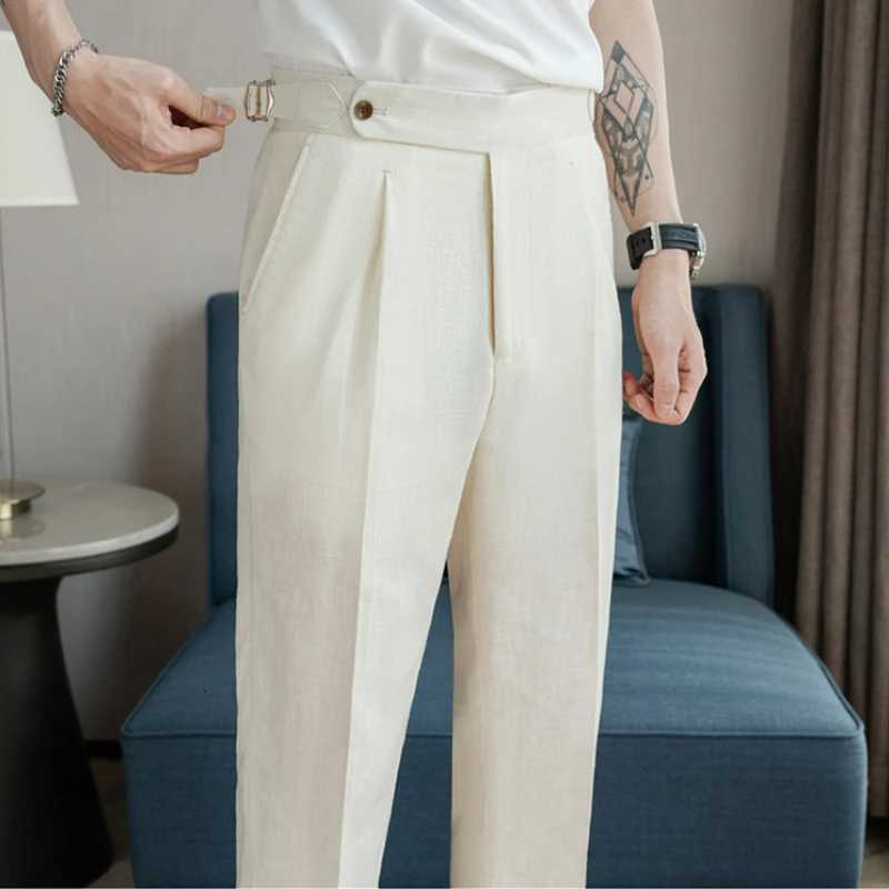 90 Linen 0 Cotton 2024 Suit Pants Naples Breathable Casual Pants Mens Height Suit Pant M3XL Mens Straight Pants W250826