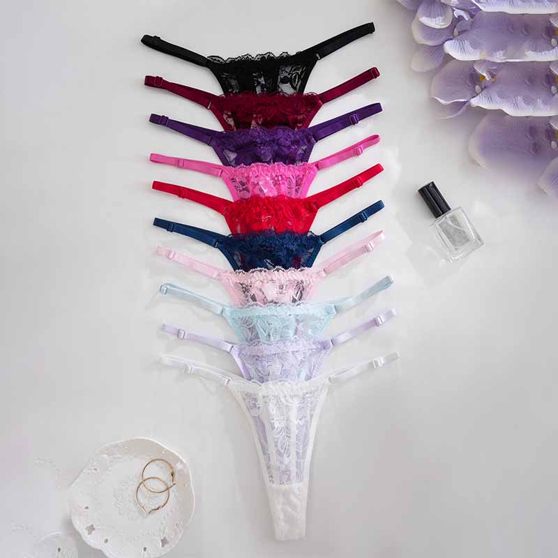 Multicolor Lace Thong Panties Set - 10 - Piece Assorted Colors for Women