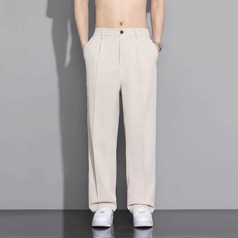 Beige Suit Pants Men Loose Fit Fashion Social Mens Wide Leg Dress Pants Korean Casual Straight Pants Mens Office Formal Trousers W250826