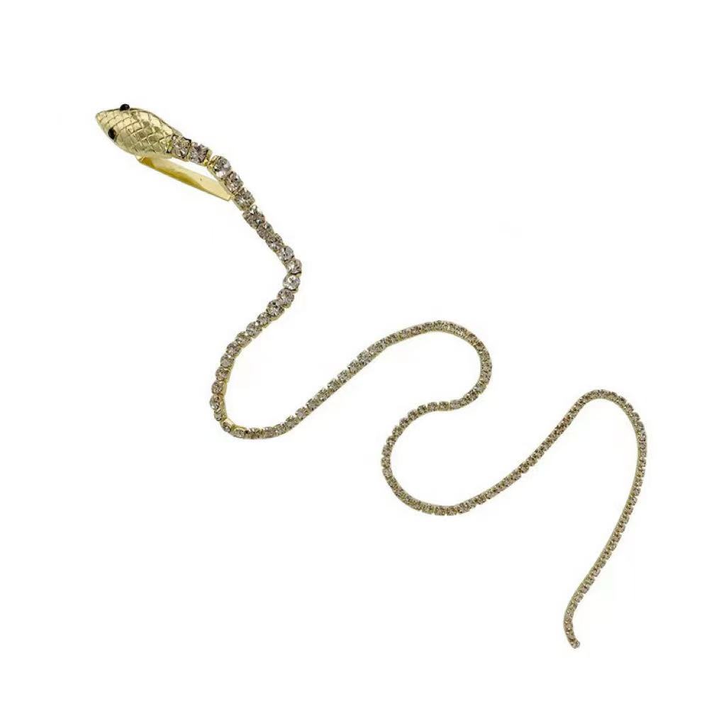 Luxury Crystal Snake Hair Clip Diamond Encrusted Statement Hairpin with Fringe Tassels for Women