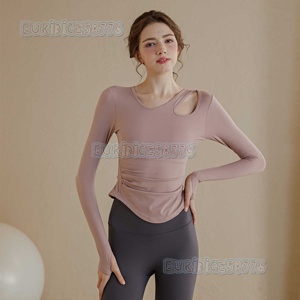 Highend Yoga Long Sleeve Top for Women with Chest Pads Slim Fit Running Fitness Pilates Training Autumn H250825