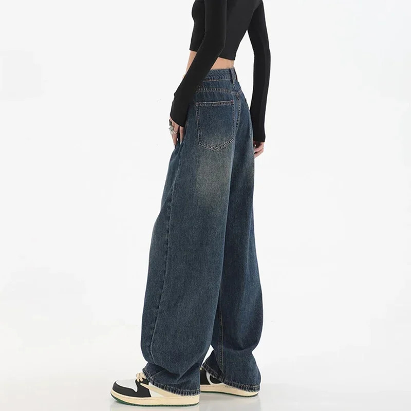 Woman High Waist Slim Fit Wide Leg Jeans Female Street Y2k 2000s Casual Pants Lady Fashion Black Blue Loose Denim Trouserse y250901