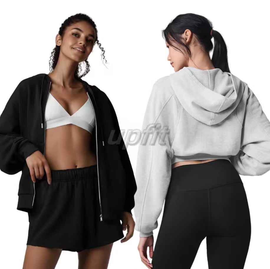 5A Top Women's Fall Full Zipper Hoodie Daliy Wear Outfits Casual Cropped Hoodie Comfy Sleeveless Vest Sports Fitness Shorts Pants Sets Women Hoodie Jacket
