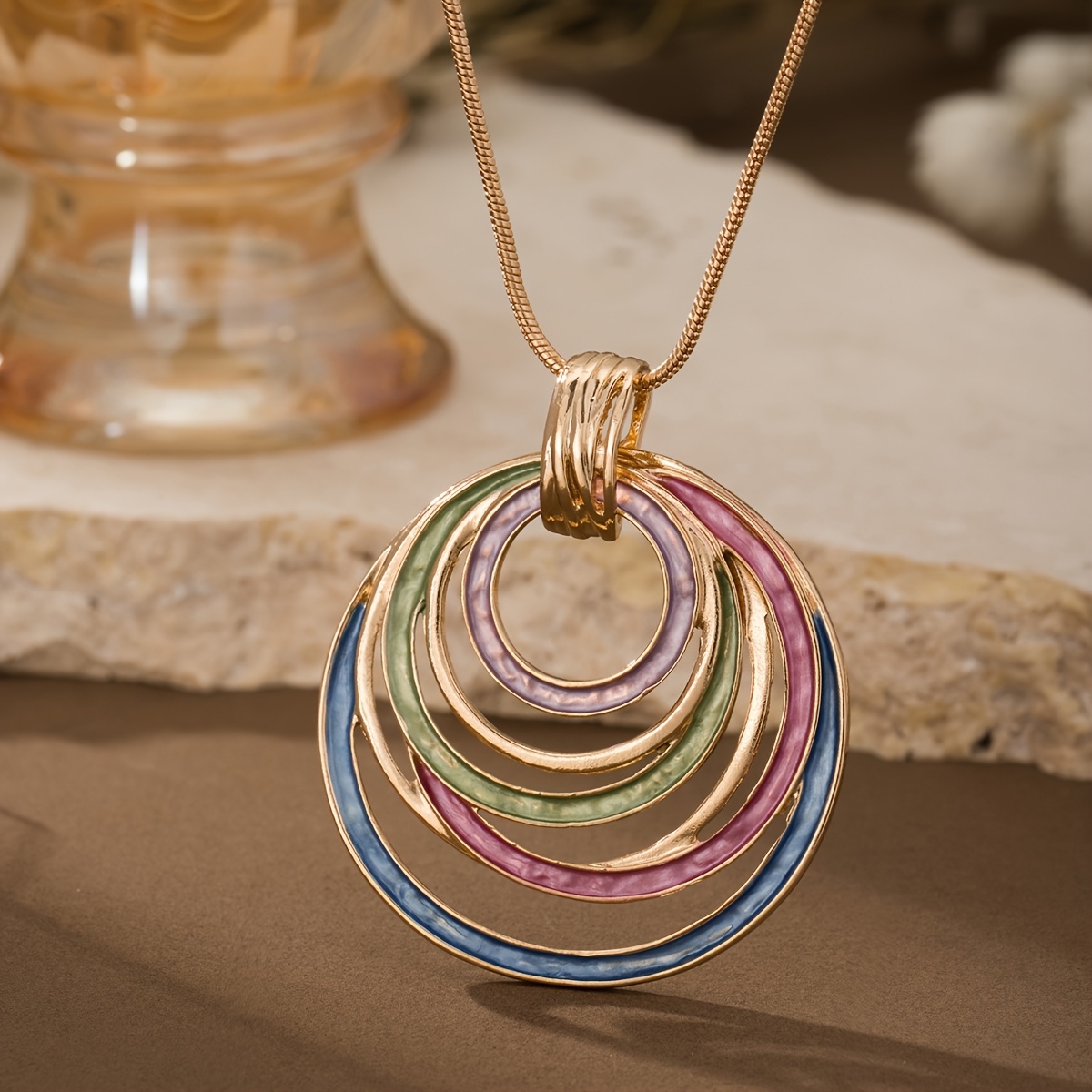 A Women's Pendant Zinc Alloy Enamel Necklace Adjustable Geometric Round Hollow Bohemian Daily Vacation Elegant Personality Creative High-end Jewe