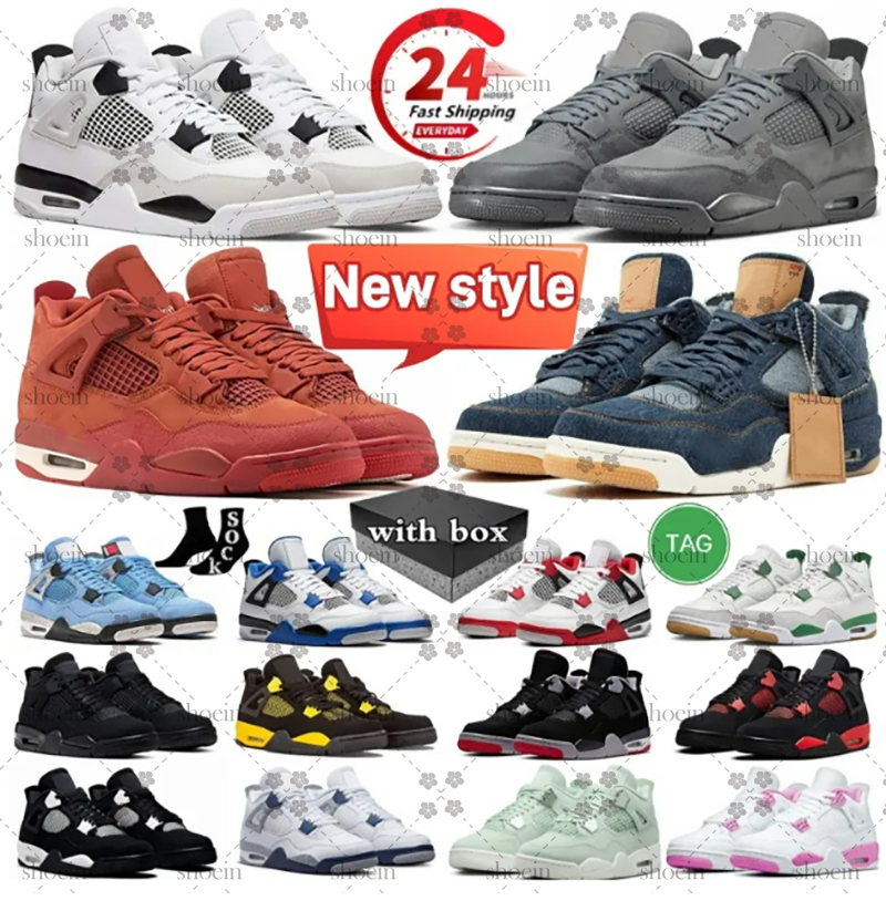 With box basketball shoes 4 Designer shoes for men women 4S shoes Military Sail Red Cement Black Cats Thunder Oreo Cool Grey Blue University Snekaers