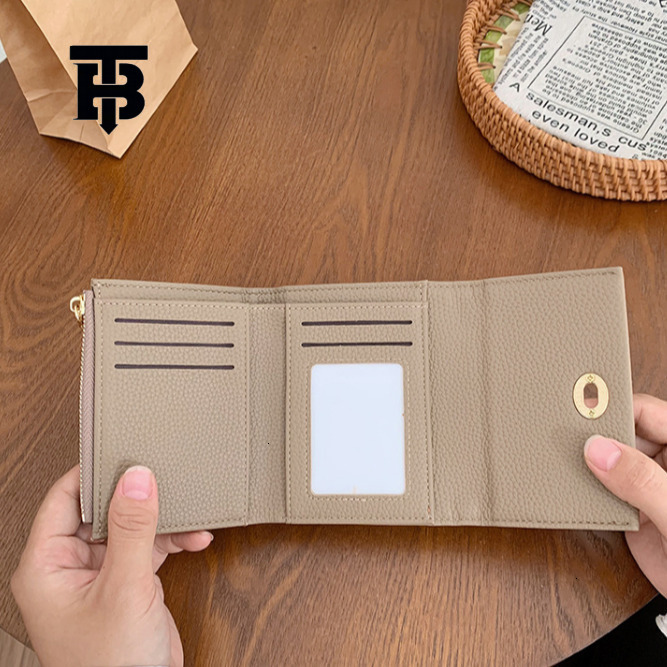 TB BHULAMTE Urban Simple Women's Wallet Luxury New Korean Metal Buckle Folding Card Bag Fashion Solid Color Designer Zipper Coin Bag Lychee Patte