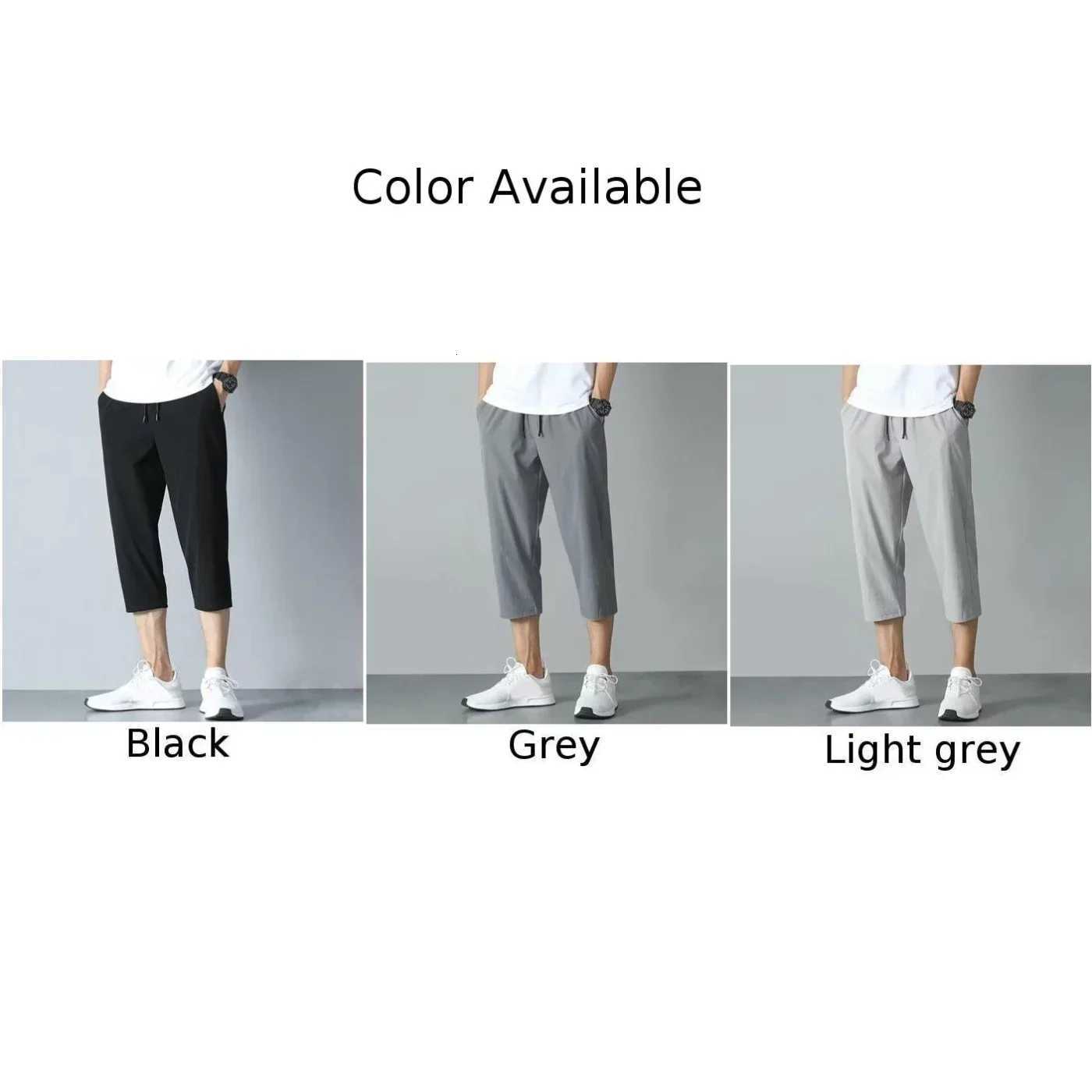 2025 New Summer Mens Ice Silk Pants Hong Kong Style Trendy LooseFit StraightLeg Cropped Pants Korean Version Casual Pants W250826