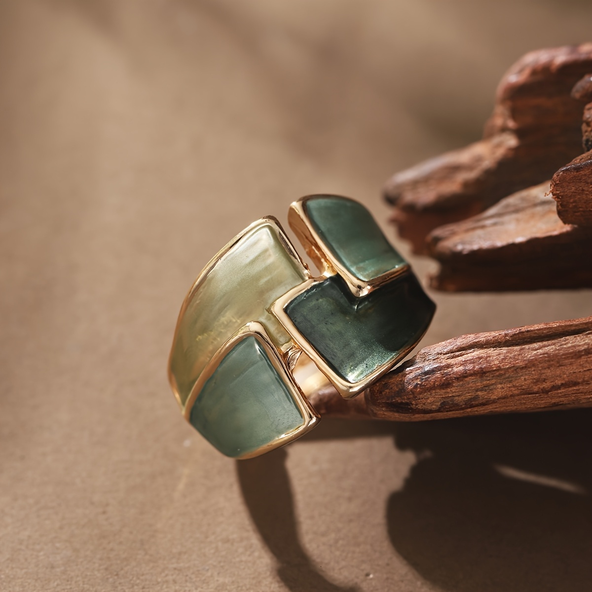 1 Piece Women's Adjustable Elastic Bohemian Geometric Ring - Zinc Alloy Green Thin Coating & Gold Plated, Suitable for Daily Wear, Parties, Gradu