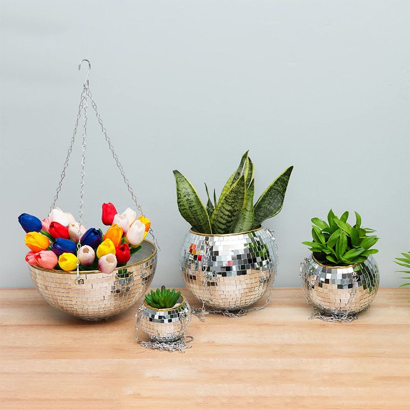 Disco Ball Planter Globe Shape Hanging Vase Flower Planter Pots Rope Hanging Wall Homw Decor vase Container room decoration