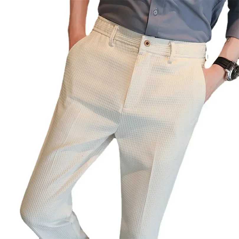 Mens Suit Pants Fashion Slim Trousers Korean Style Young Man Pants Black White Khaki Brown 2025 New W250826