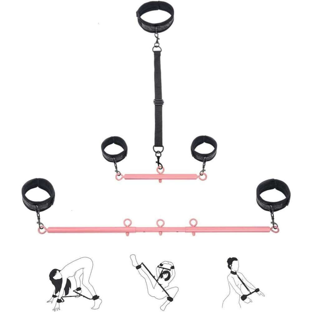 Spreader Bar BDSM Bondage Restraints Kits with Wrist Ankle Neck Collar Adjustable Handcuffs Sex Toys SM Games for Men Women and Couples (Pink)