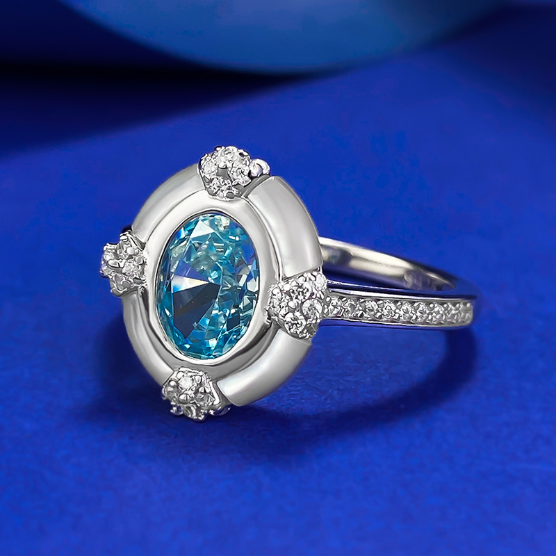 2025 Choucong Brand Luxury Jewelry 100% 925 Sterling Silver Oval Cut Aquamarine Lab Moissanite Dimaond Gemstones Party Eternity Women Engagement Band 