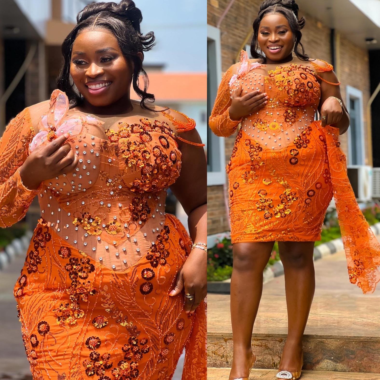 Orange Sheath Cocktail Dress Crystals Sequined Lace Sheer Neck Sparkly Short Mini Graduation Homecoming Dresses For Special Occasions Sweetheart Gowns