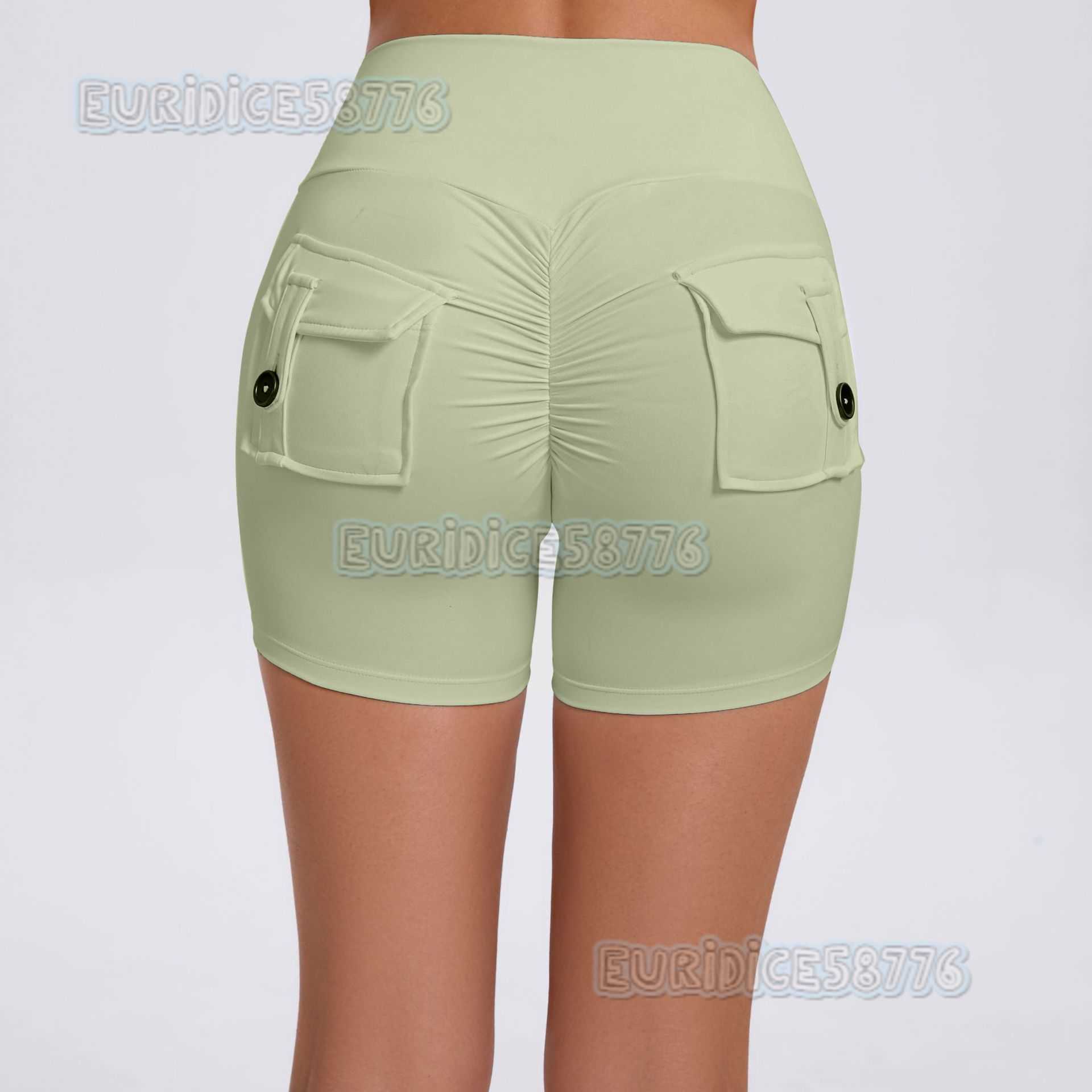Peach Hip Cargo Tight Shorts Women High Waist Elastic Hip Lift Button Yoga Pants Quick Dry Running Fitness Pants 8019 H250825