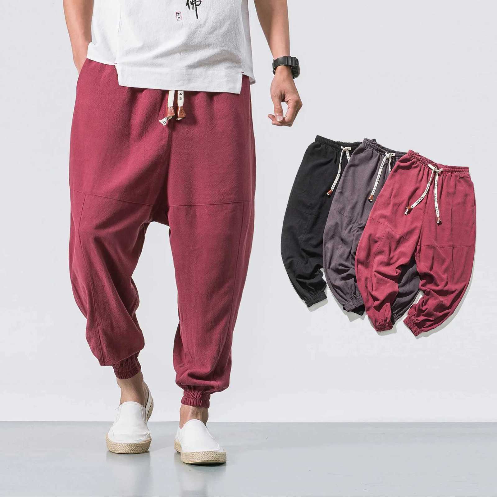 New Brand Oversize Men Harem Pants Chinese Linen Men Pants High Quality Casual Loose Trousers Male W250826