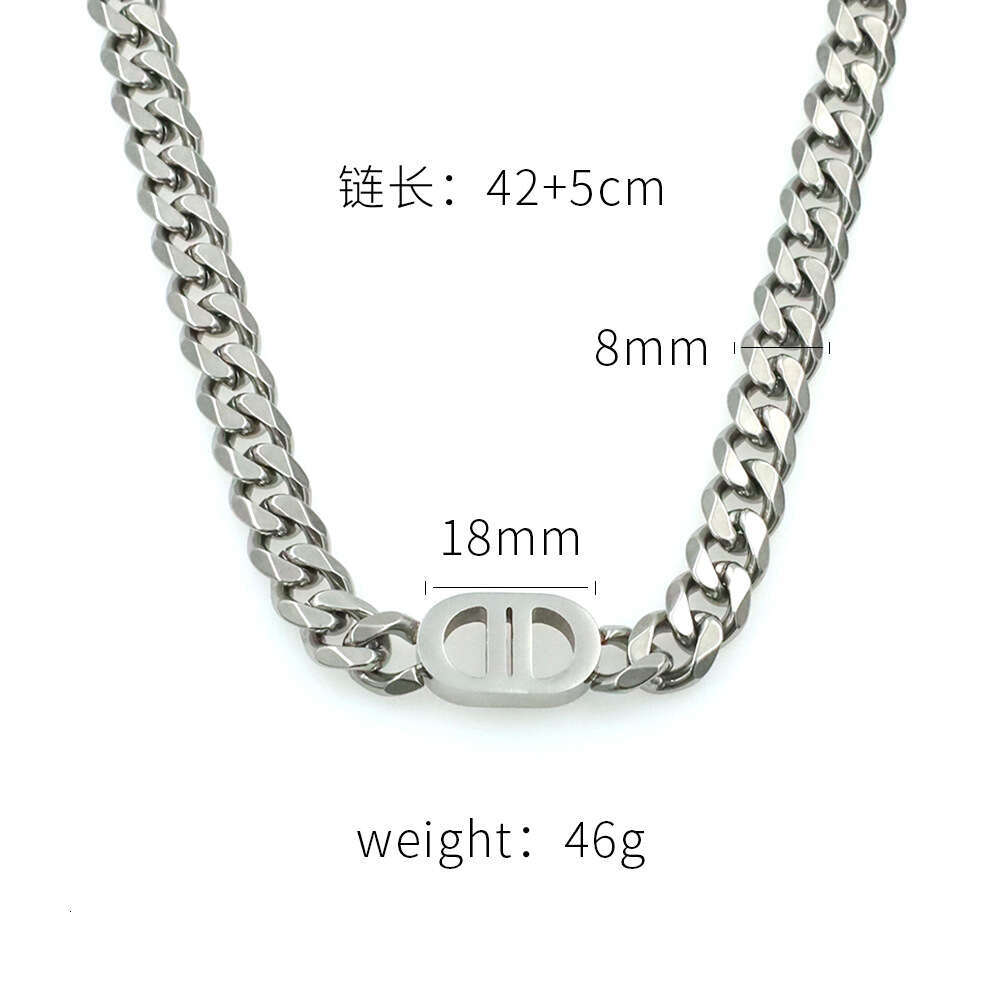 Ins Style Hip-Hop Trendy Cuban Chain Personality Gold Double D Titanium Steel Necklace Non-Fading