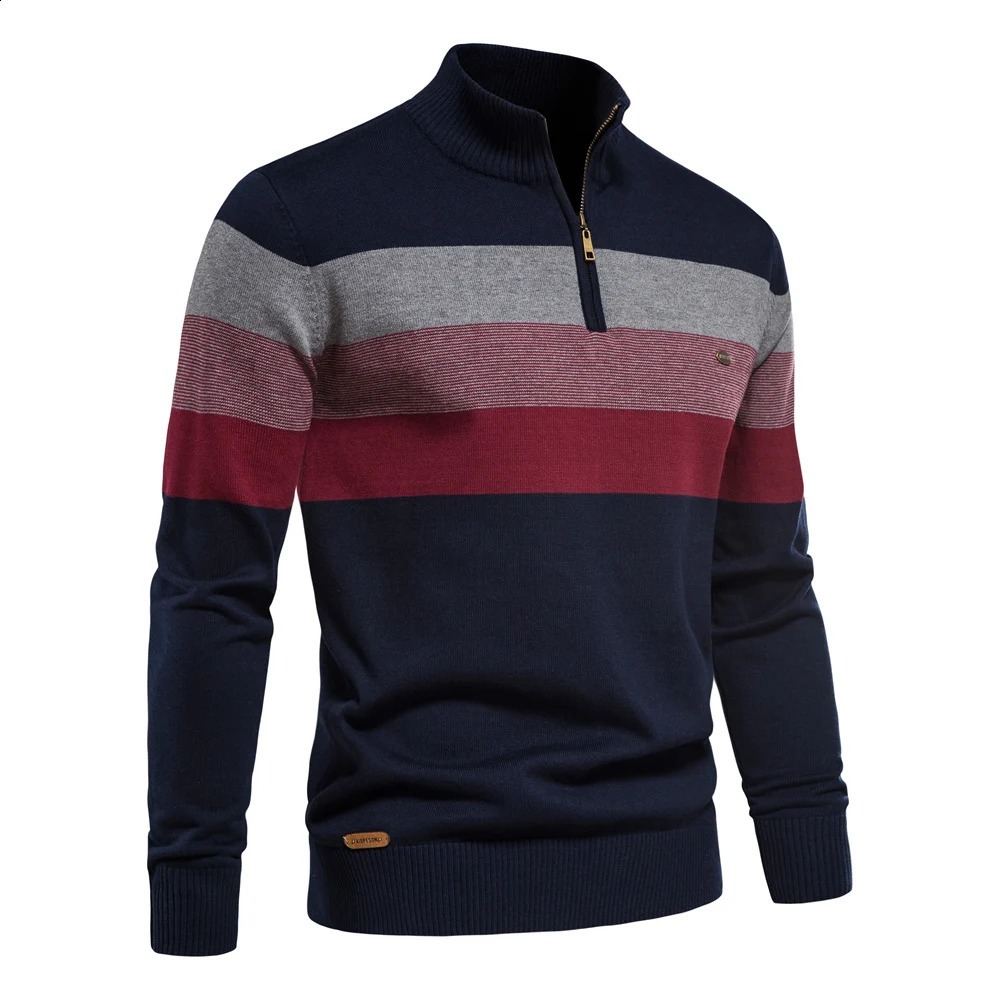 AIOPESON Mens Cotton Mock Neck Stand Collar Sweaters Quarter Zipper Pullover Autumn Winter Warm Social Casual Sweater for Men 251009