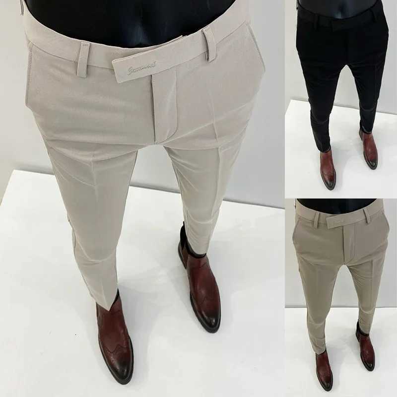 Men Suit Pants Formal Trousers Mens Pants Stretch Slim Solid Color Casual Dress Full Length Pants Fashion New Mens Clothing W250826