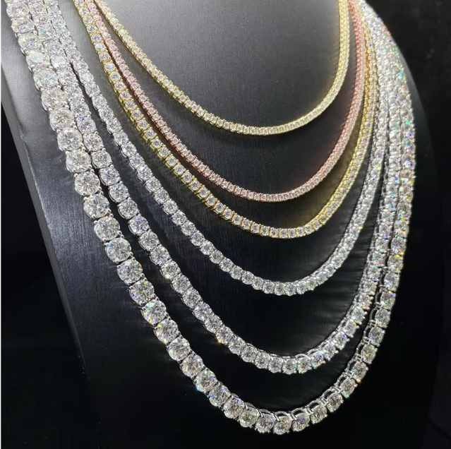 Hot Sale Product Teal Moissanite Chains Necklace 925 Sterling Silver Tennis Chain