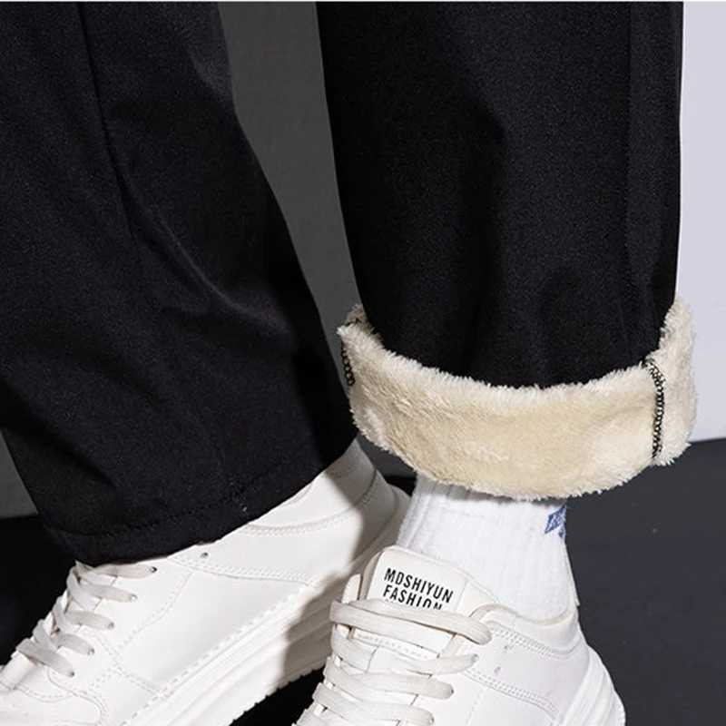 Mens Casual Thick Straight Pants Winter Elastic Waist Add Fur Jogger Korean Classic Blue Black Gray Male Brand Wool Trousers W250826
