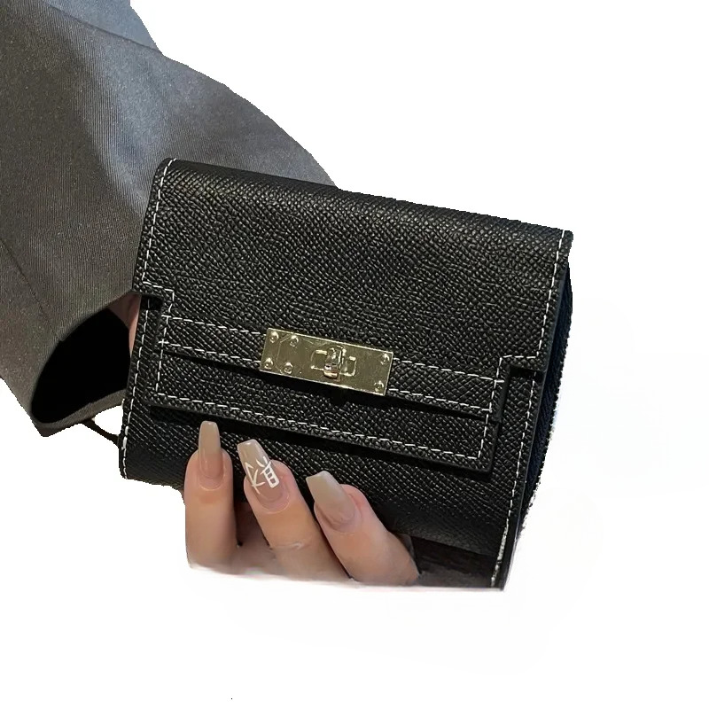 Women's multifunctional leather wallet short 2025 luxury bag with multiple card slots, high-end niche design, large capacity, free designer bag