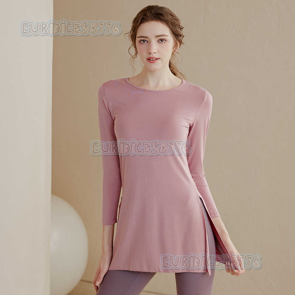 Womens Yoga Clothing Midlength Slimming Hipcovering Long Sleeve Sports Tshirt Loose Breathable Thin Split Fitness Top H250825