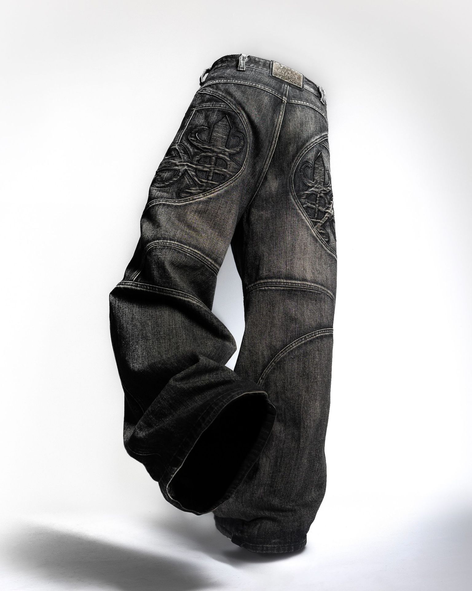 American retro black and gray washed straight jeans for men and women y2k deconstructed windbreaker wide-leg long pants