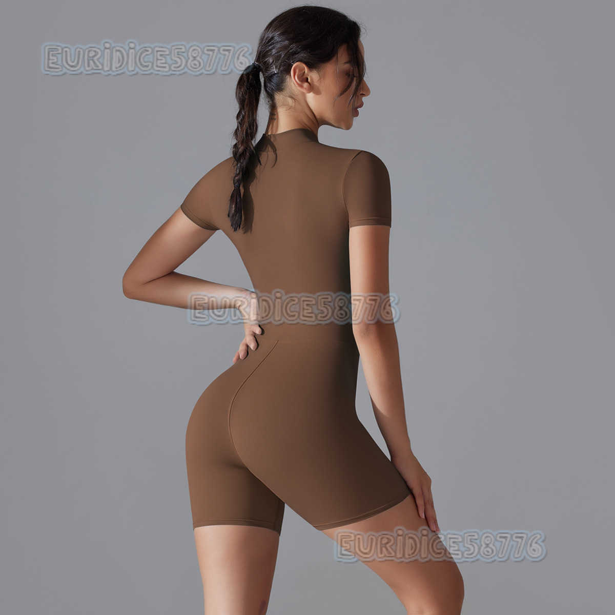 New Summer Zipper Short Sleeve Shorts Yoga Jumpsuit Women Dance Fitness Tight Sports Bodysuit H250825