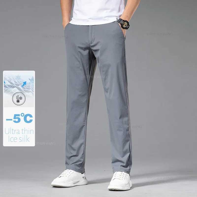 Spring Summer Ultrathin Casual Pants Mens High Elastic Ice Silk Quickdry Straight Draped Business Trousers Male Korean W250826