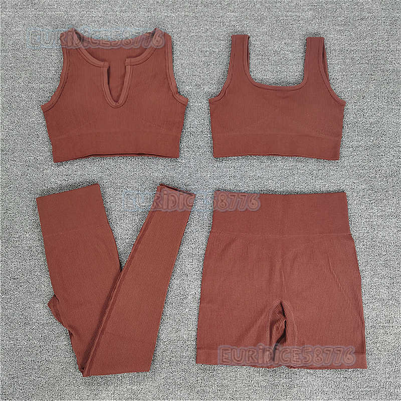 Thread Knitted Uneck Square Neck Vest Shorts Pants Four Piece Yoga Suit H250825