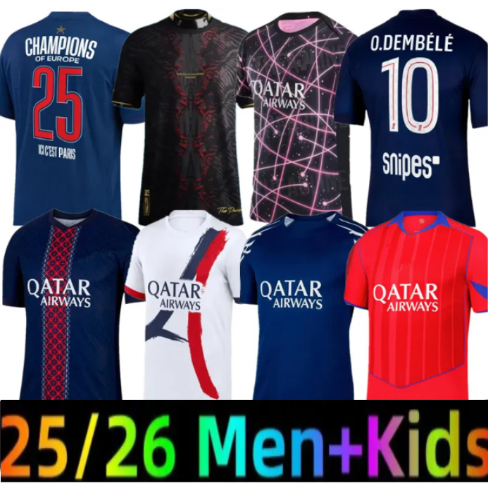 FINAL 25 26 D.DOUE KVARATSKHELIA Maillot de Foot Joao Neves Paris Jerseys Marquinhos Dembele Barcola Asensio Hakimi Ugarte Futebol