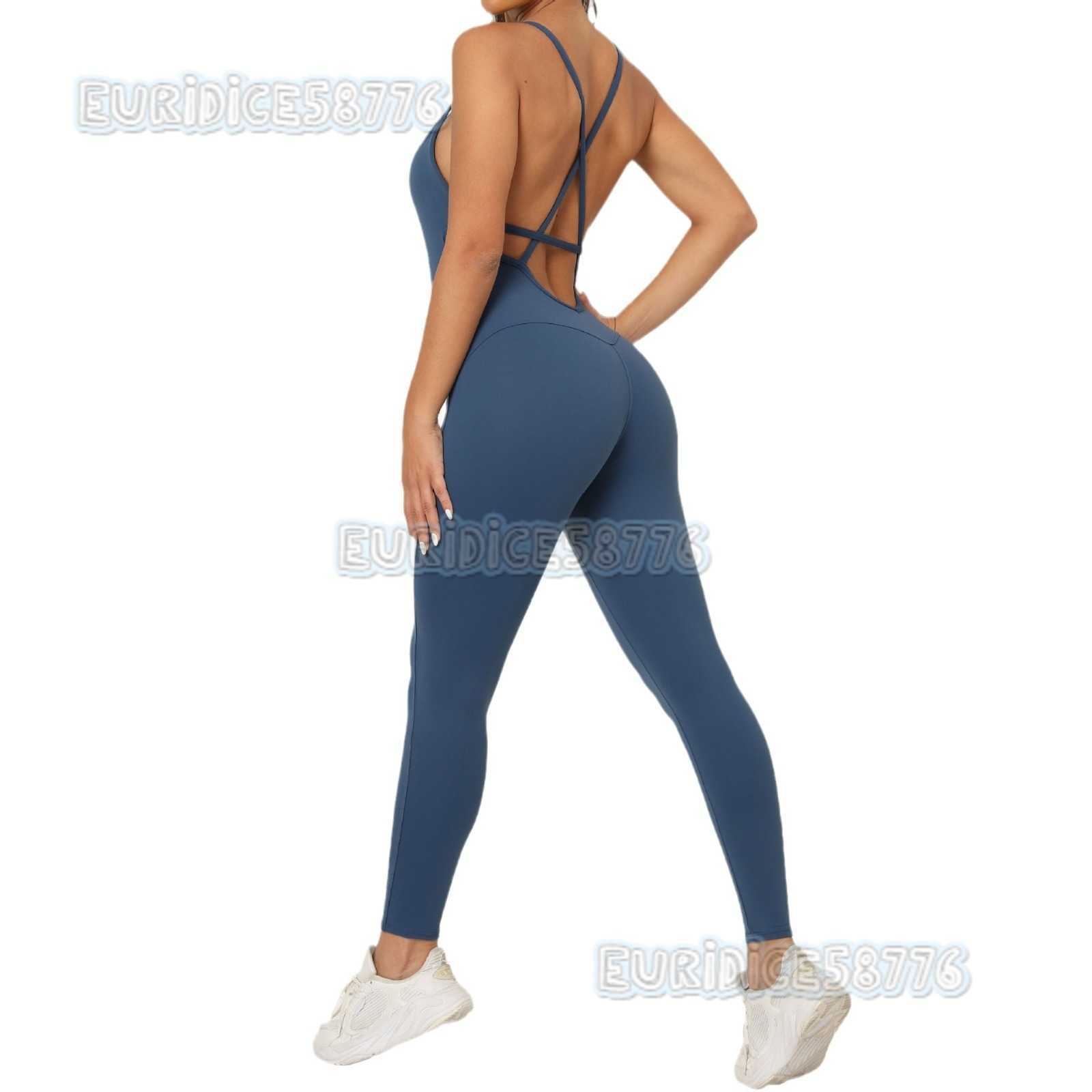 Hiplifting Vneck Embarrassment Line Yoga Fitness Jumpsuit Backless Buttlifting Sports Jumpsuit Dance Pants for Women H250825