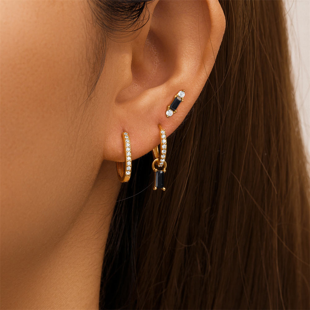 MT 3-Piece Earring Set 18K Gold Plated Sterling Silver Drop Earrings with Sparkling 5A Black Zirconia Stud Earrings Set for Men Women High quality Who