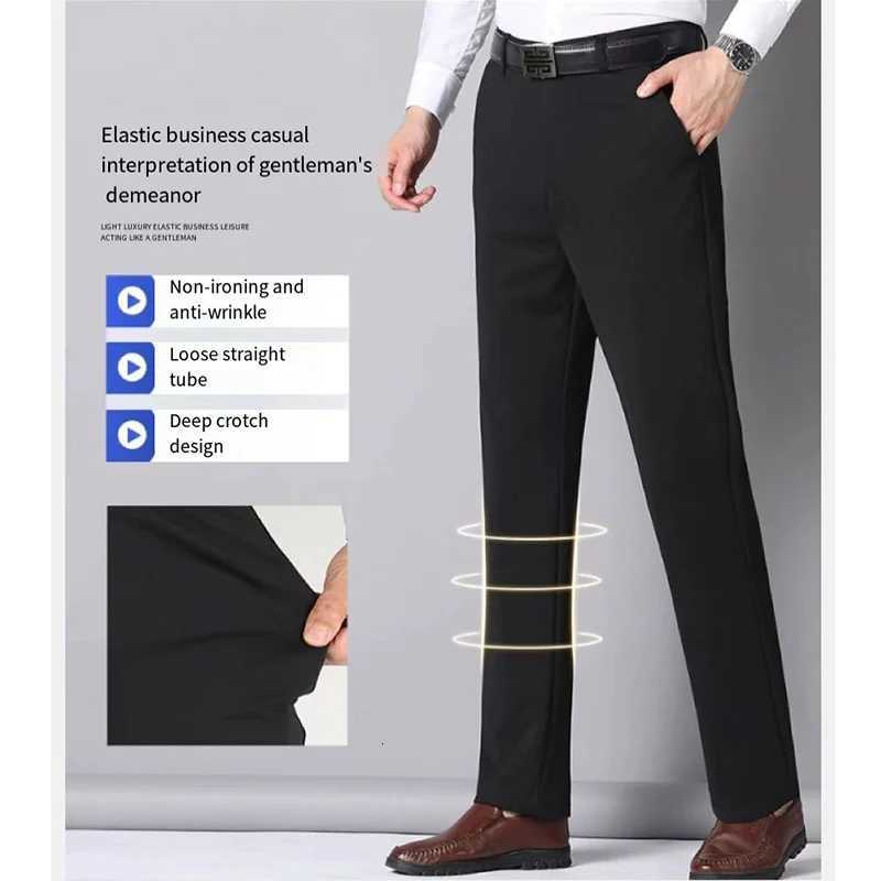 2942 Mens Summer Thin Fashion Business Casual Suit Pants Long Pants Mens Elastic Straight Sleeve Formal Pants Plus Size 2840 W250826