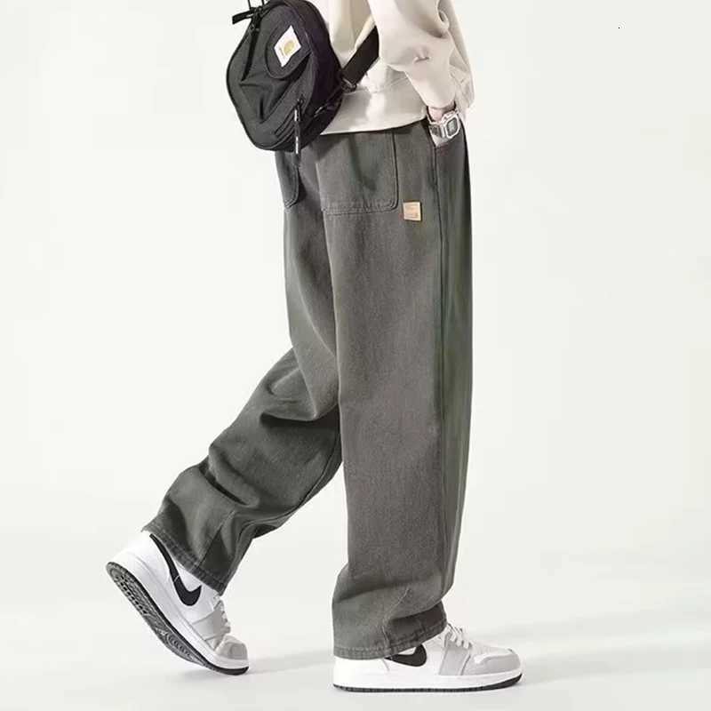 3842 American Fashion Brand Wide Leg Pants Men Green Khaki Joggers Baggy Drawstring Cargo Trousers Men Y2K Allmatch Pants W250826