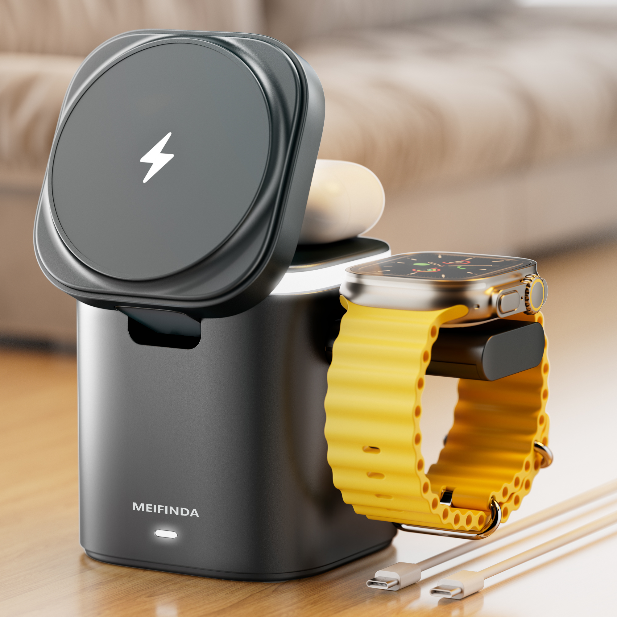 3 in 1 Magnetic Wireless Charging Station for iPhone, Portable MagSafe Wireless Charger Stand iPhone with Plug iPhone 16 15 14 13 12 Pro/Pro Max/Plus 