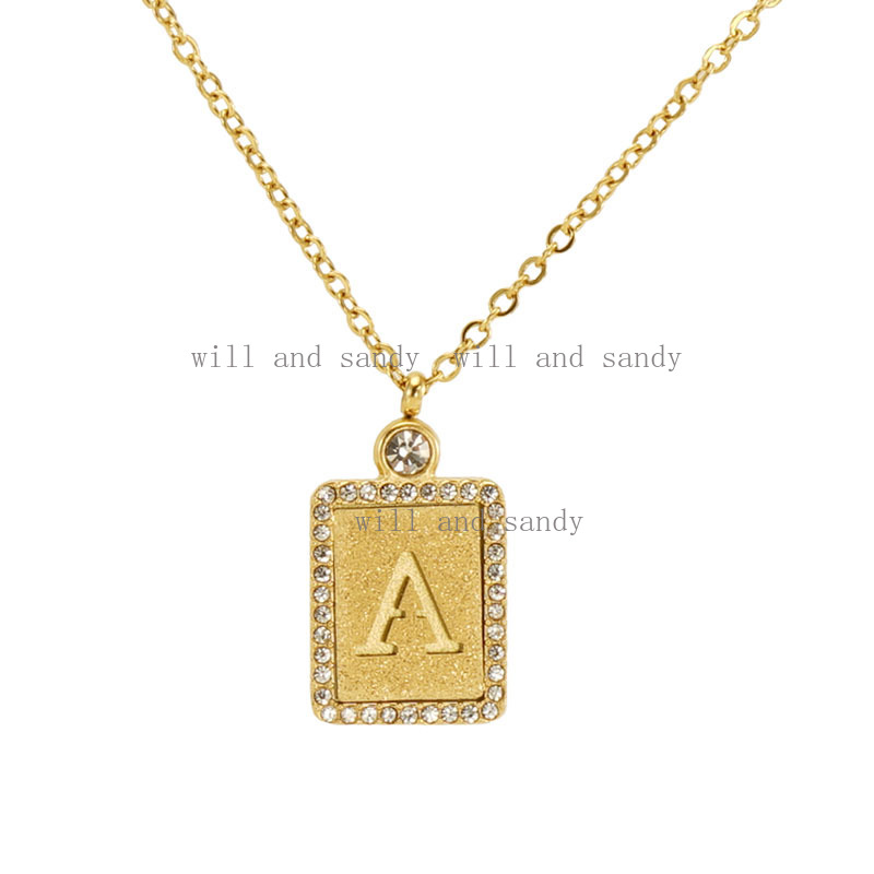 Non Tarnish 18K Gold Plated Initial Necklaces for Women Cubic Zirconia CZ Letter Necklace Capital Monogram Retangle Initial Pendant Necklace Jewelry G