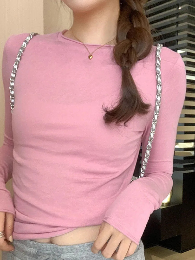 Spring Autumn T shirt Women Tops Solid Slim Fit Long Sleeve O Neck Tshirts Female Casual Streetwear High Quality Base Tees 250903