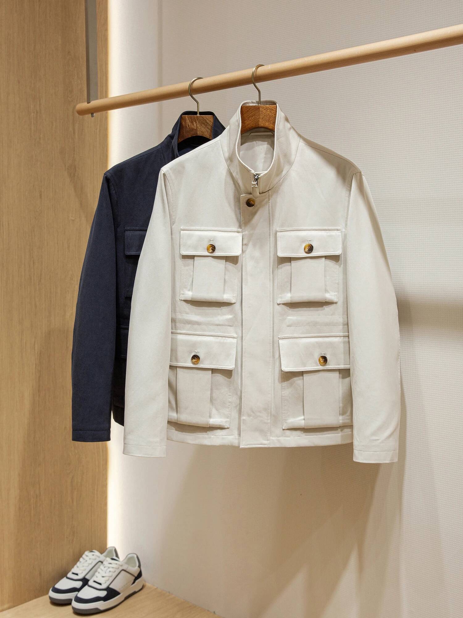 Lyocell Tencel Cotton Men's Multi-Pocket Waist Tooling Hunting Jacket