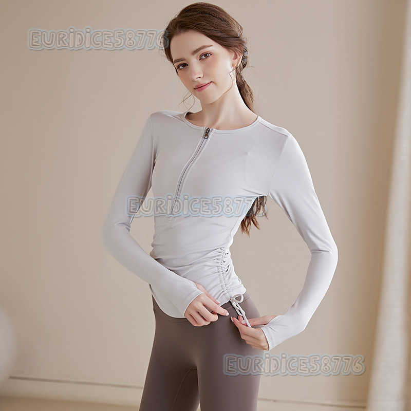 Highend Drawstring Yoga Long Sleeve Tshirt for Women 2025 Autumn Winter Sports Waist Slimming Running Fitness Top H250825