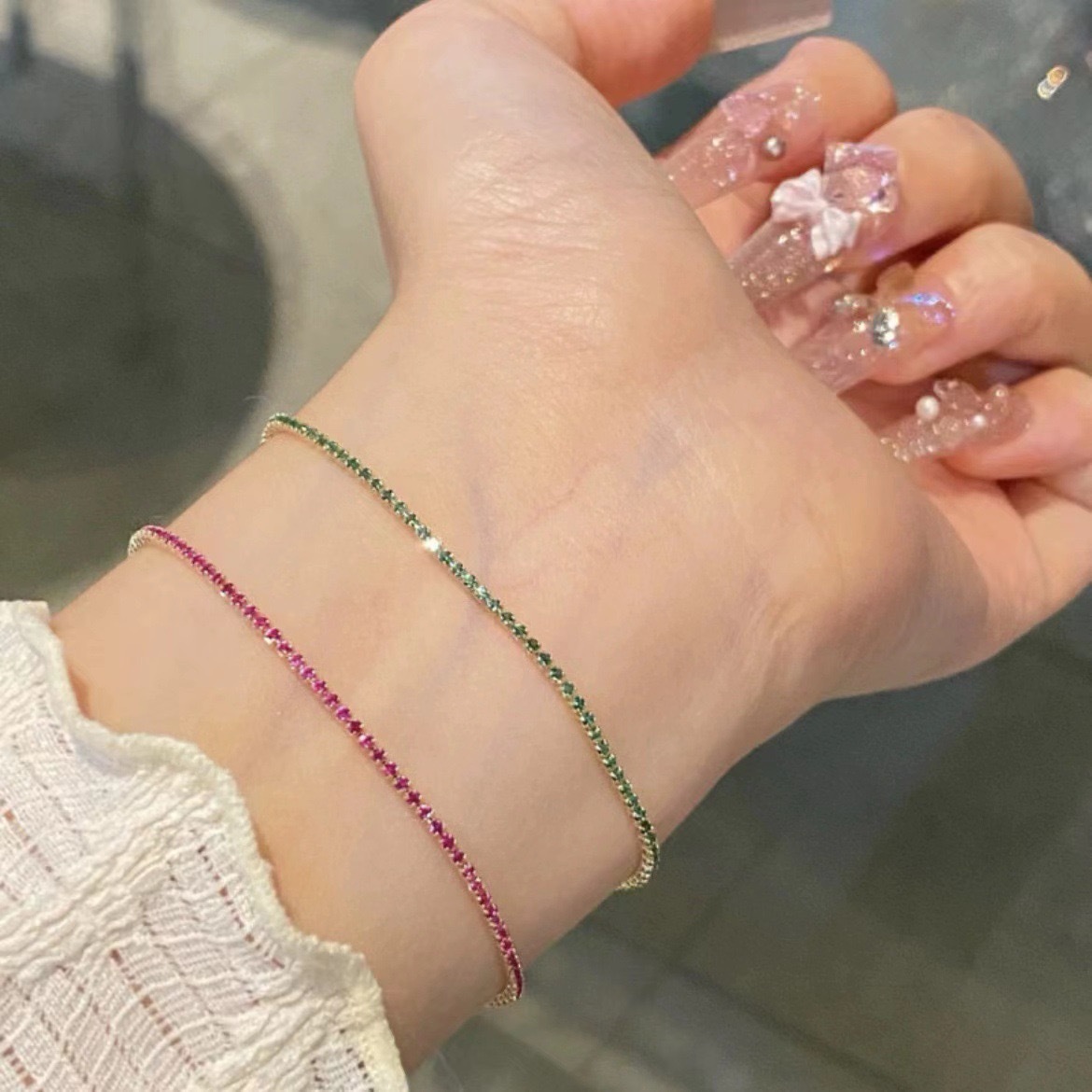 Gold - Tone Pink Crystal Dainty Chain Bracelet Dainty And Sparkling Party And Daily Wear Gift For Her Elegant And Charming Jewelry