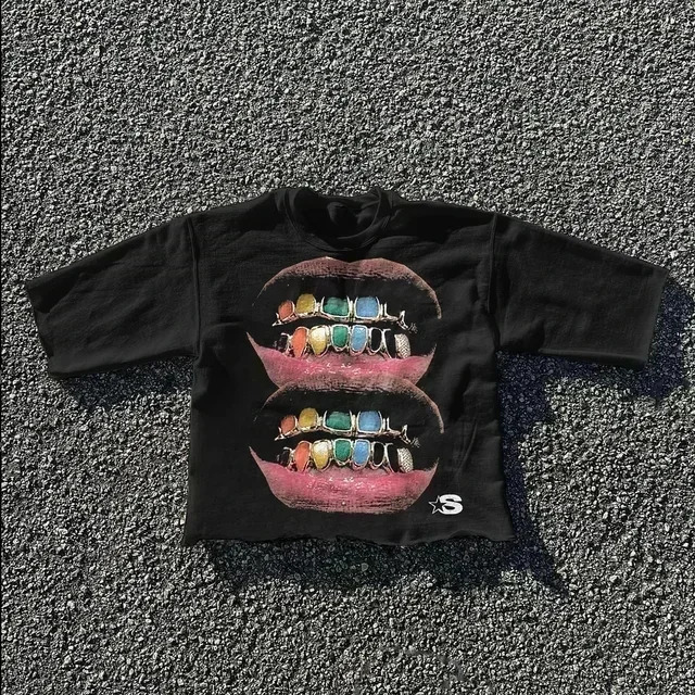 American Retro Pink Tshirt Y2K Clothes Mens Womens Hip Hop Letters Graphic Printing Oversized T Shirt Cotton Short Sleeve Tops 250825