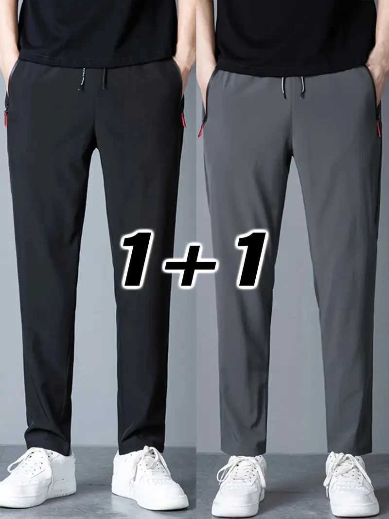 2 Pieces Mens Casual Pants Stretch Elastic Waist Jogger Korean Classic Blue Black Gray Male Brand Trousers Plus Size W250826