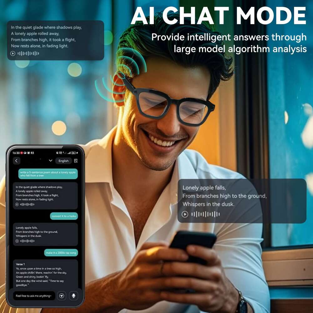 4k Camera Glasses, Ai Smart Glasses with Real-Time Translation & Object Recognition, Open-Ear Audio, Ultra-Light Design, Max 8hrs Playtime for Outdoor
