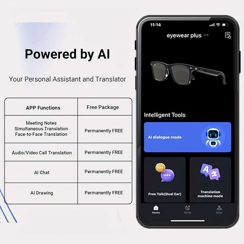 Tough Wireless Smart Glasses Deliver Clear Talk, Rich Sound, Sharp Images, Adjustable Light, Flexible Modes. Great For Daily Life And Festive Presents